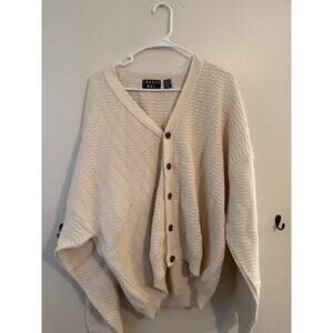Trader Bay XXL 100% Cotton Cardigan Cream Textured Knit Made USA